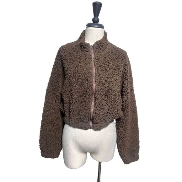 Zaful Drop Sleeve Brown Cropped Sherpa Size Small - Picture 1 of 3